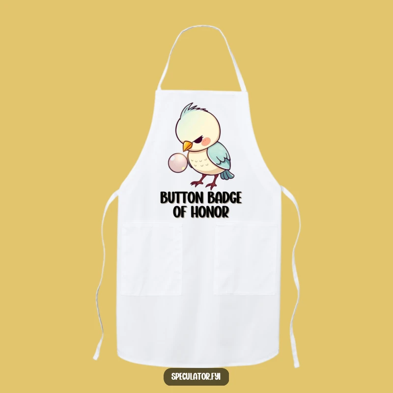 Funny Kawaii Bird Button Chef Apron - Humorous Kitchen Wear for Bird Lovers