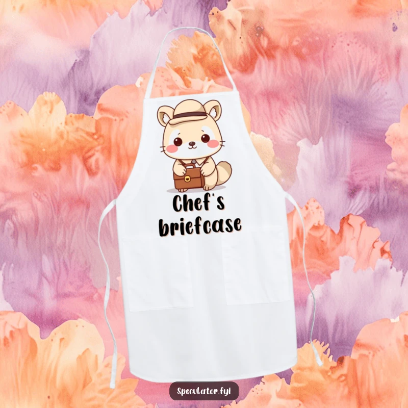 Funny Kawaii Animal Apron: A dapper Kawaii animal in a bowler hat holds a briefcase, bringing funny business to the kitchen.