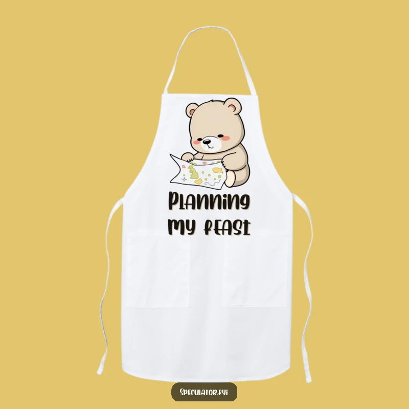 Funny Bear Studying Map Apron - Chef's Planner Wear, Fun Humorous Gift