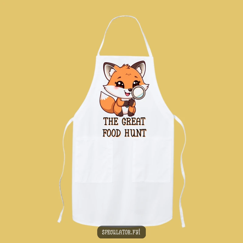 Funny Fox Chef Apron: Playful Fox Investigating with Magnifying Glass, Great Funny Gift