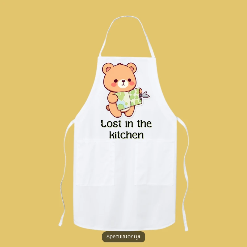 Funny Kawaii Bear Apron: Map Your Culinary Adventures