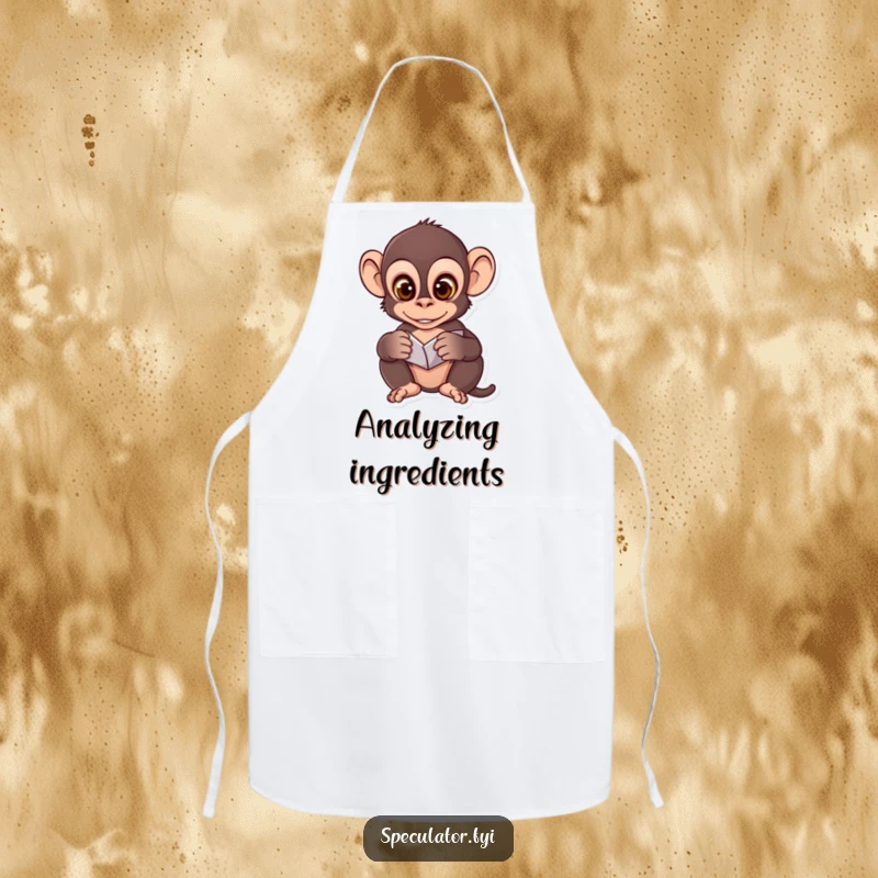 Funny chef apron with a clever monkey analyzing patterns, perfect for cooks who approach their craft with analytical skill.