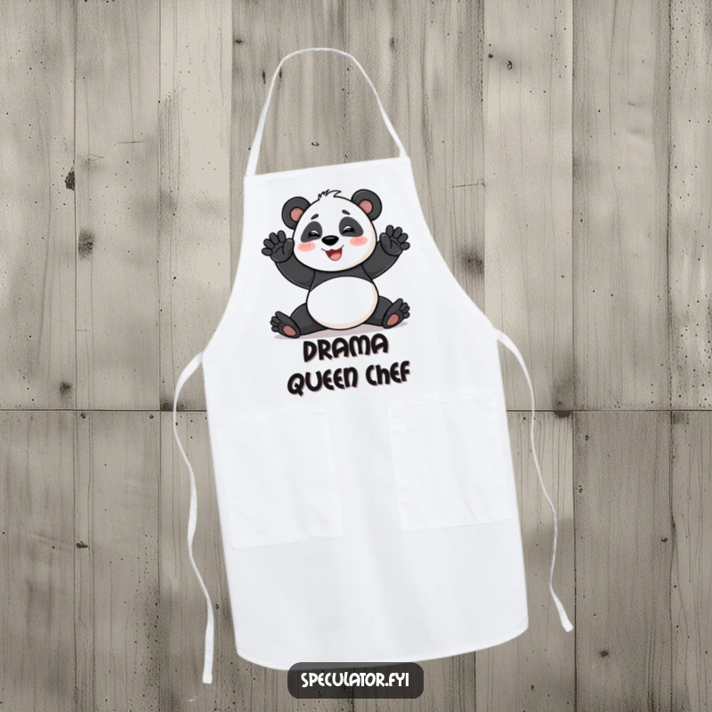 Funny Apron displaying a smiling panda striking a dramatic pose, blending kitchen practicality with playful theatrical humor.