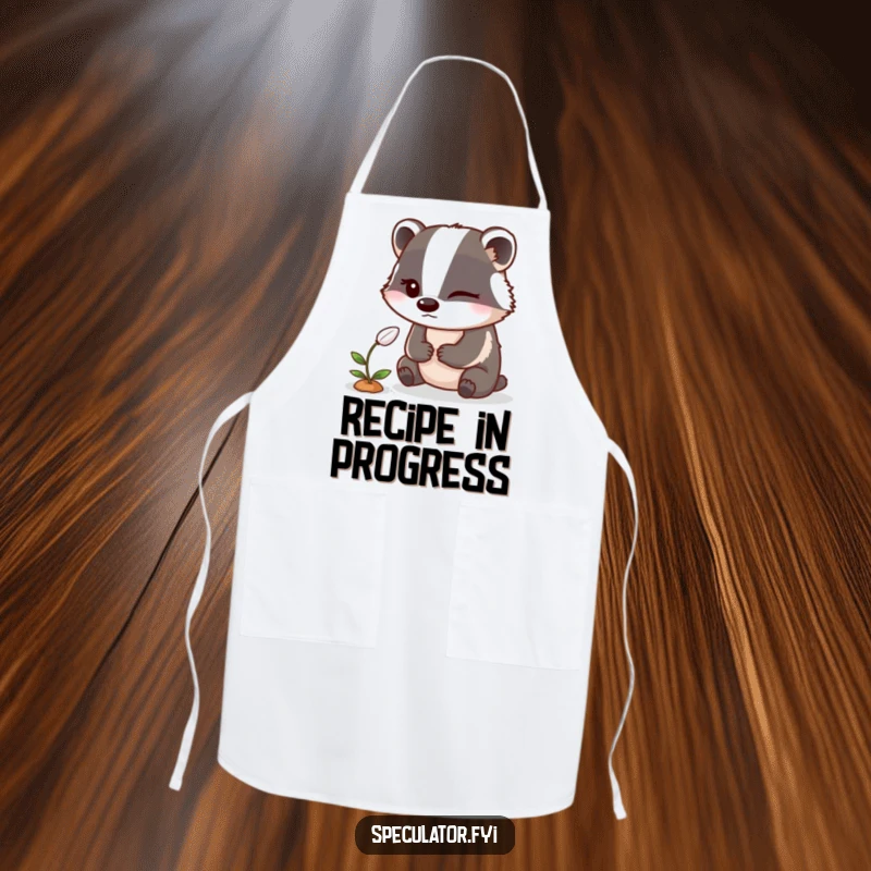 Funny Badger Apron: A winking badger observes a sprouting seed on an apron, perfect for sneaky gardeners.