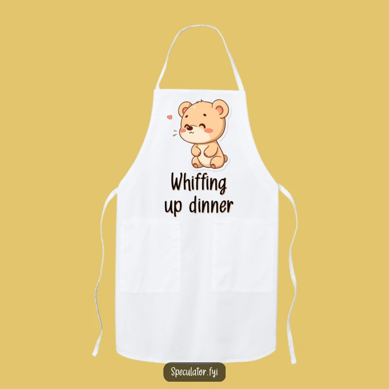 Funny Bear Cub Sniffing Apron: Curious Chef Character, Perfect Funny Gift