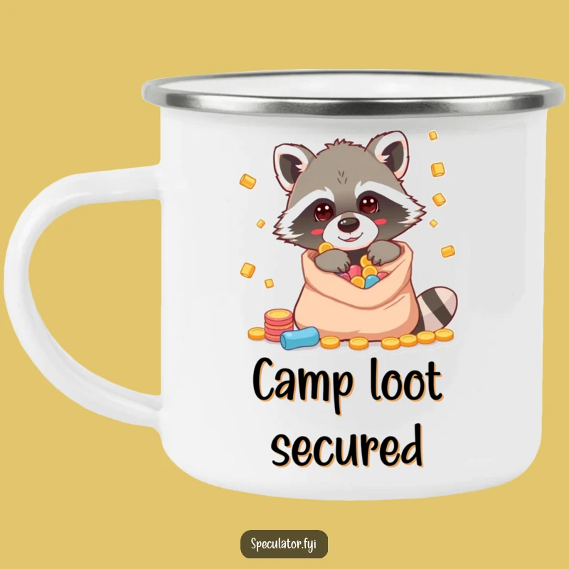 Funny Raccoon Riches Camping Mug: Adventure Fuel With a Mischievous Twist!