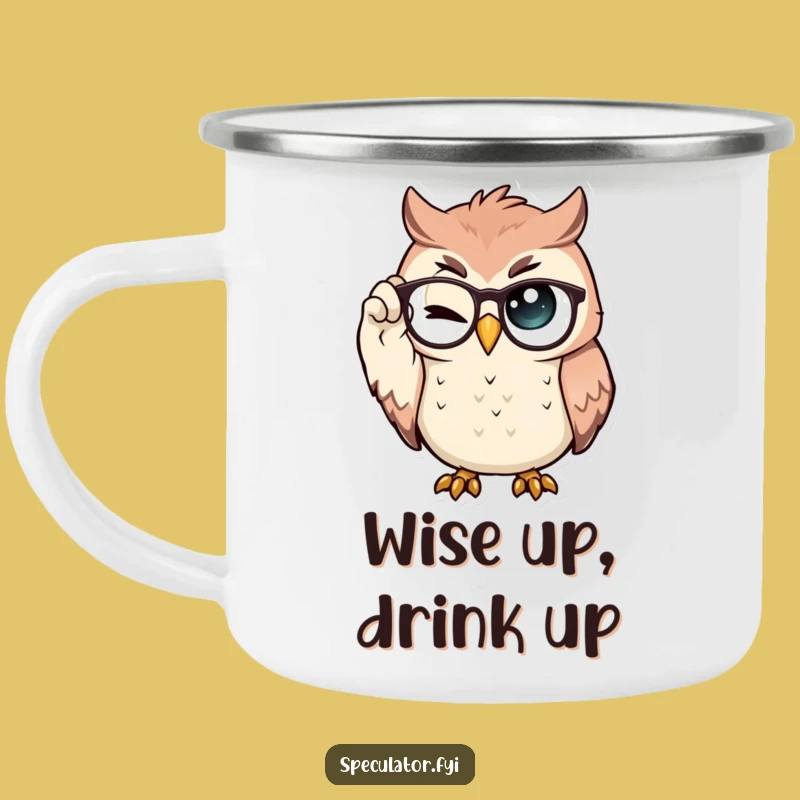 Durable Funny Owl Camping Mug: Spectacle Wink Outdoors, Great Gift