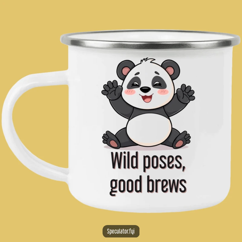 Durable Funny Panda Camping Mug: Dramatic Pose Outdoors, Great Gift