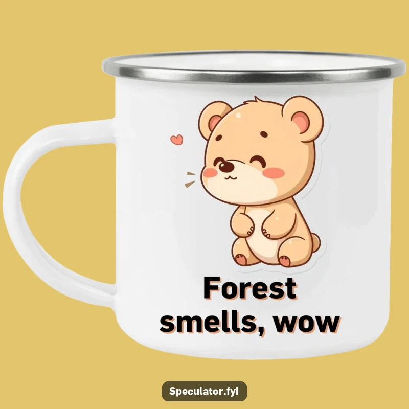 Funny Bear Cub Sniffing Camping Mug: Curious Explorer, Perfect Funny Gift