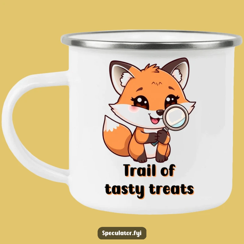 Funny Fox Detective Camping Mug: Durable, Playful Enamel Mug for Outdoor Investigations