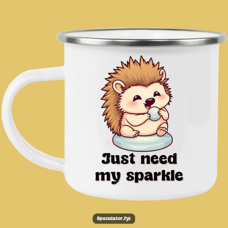 Funny Hedgehog Button Polishing Camping Mug - Cute Campfire Companion!