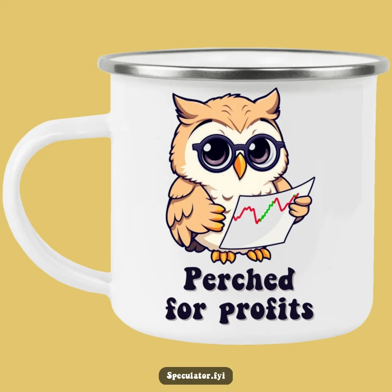 Funny Owl Stock Trader Camping Mug: Durable, Hilarious Enamel Mug for Outdoor Investors