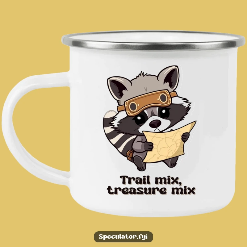 Funny Raccoon Treasure Map Camping Mug: Determined Explorer, Perfect Funny Gift