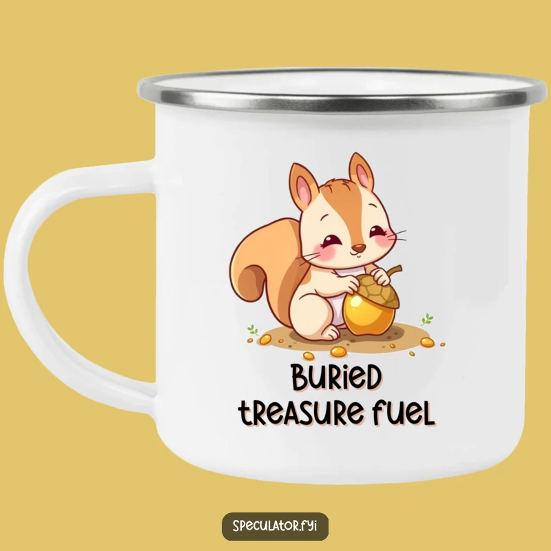 Funny Squirrel Gold Acorn Camping Mug: Adventure Fuel With a Humorous Twist!