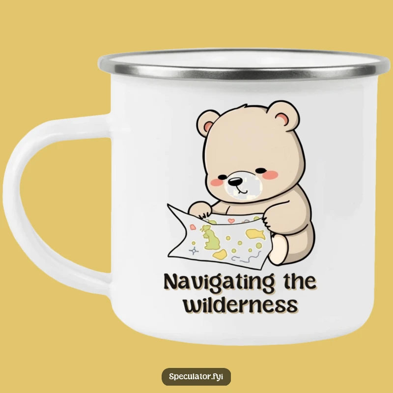 Funny Bear Studying Map Camping Mug - Adventurous Drinkware, Wise Explorer Humorous Gift