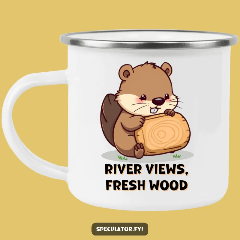 Funny Beaver Inspecting Log Camping Mug: Rugged & Humorous Outdoor Gear Gift