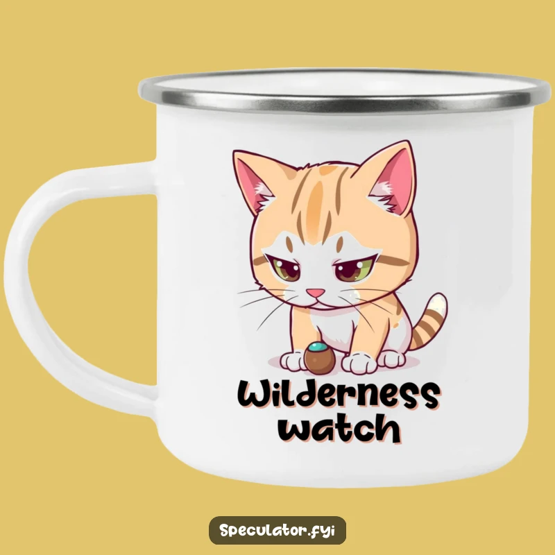 Funny Cat Focus Camping Mug - Observe Nature with Intense Delight