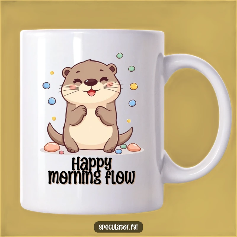 Funny Cheerful Otter Mug: Juggling Pebbles with Joy, Perfect Gift for Animal Lovers