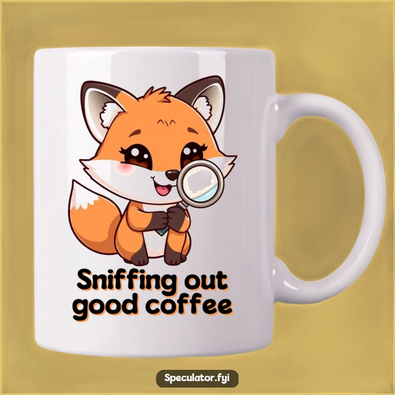 Funny Fox Detective Mug: Playful Magnifying Glass Fox, Perfect Gift for Sleuths