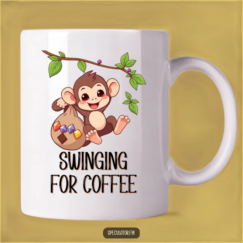 Funny Monkey Swinging Gems Mug - Playful Primate Gift for Humorous Sips