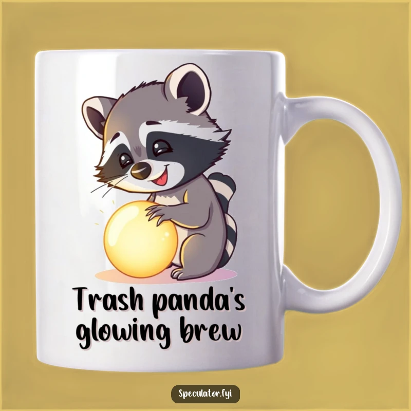 Funny Happy Raccoon Glowing Orb Mug - Mysterious & Humorous Gift!