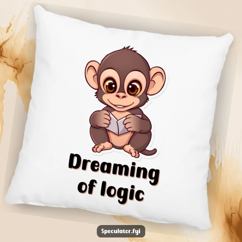 Funny and cozy pillow with a clever monkey analyzing patterns, perfect for adding a touch of thoughtful humor to any room.