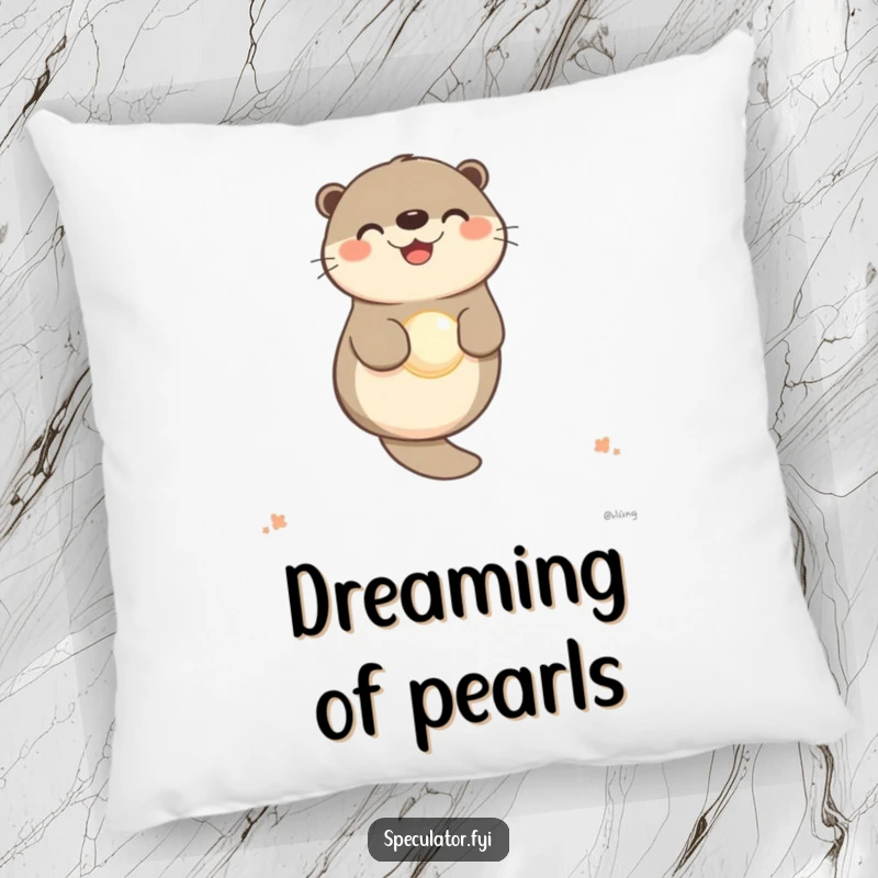 Funny otter pillow with a happy character floating on its back, holding a pearl, for comfort and joy.