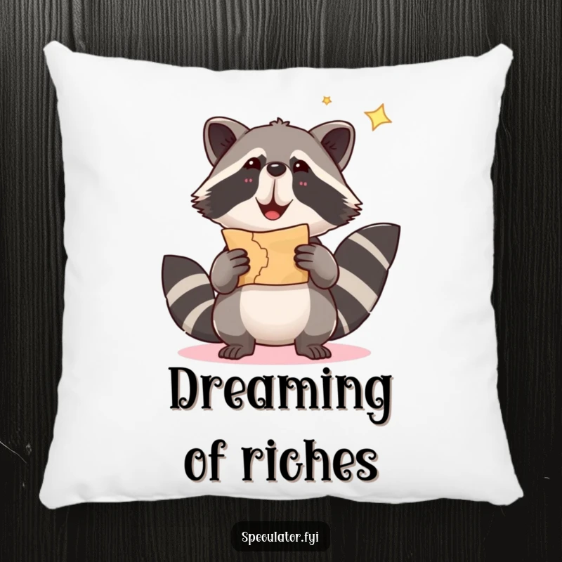 Funny raccoon pillow featuring a cute raccoon holding a treasure map, offering comfort and humorous decor.