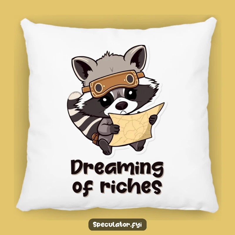 Cute Funny Raccoon Treasure Map Pillow: Determined Character Comfort, Perfect Funny Gift