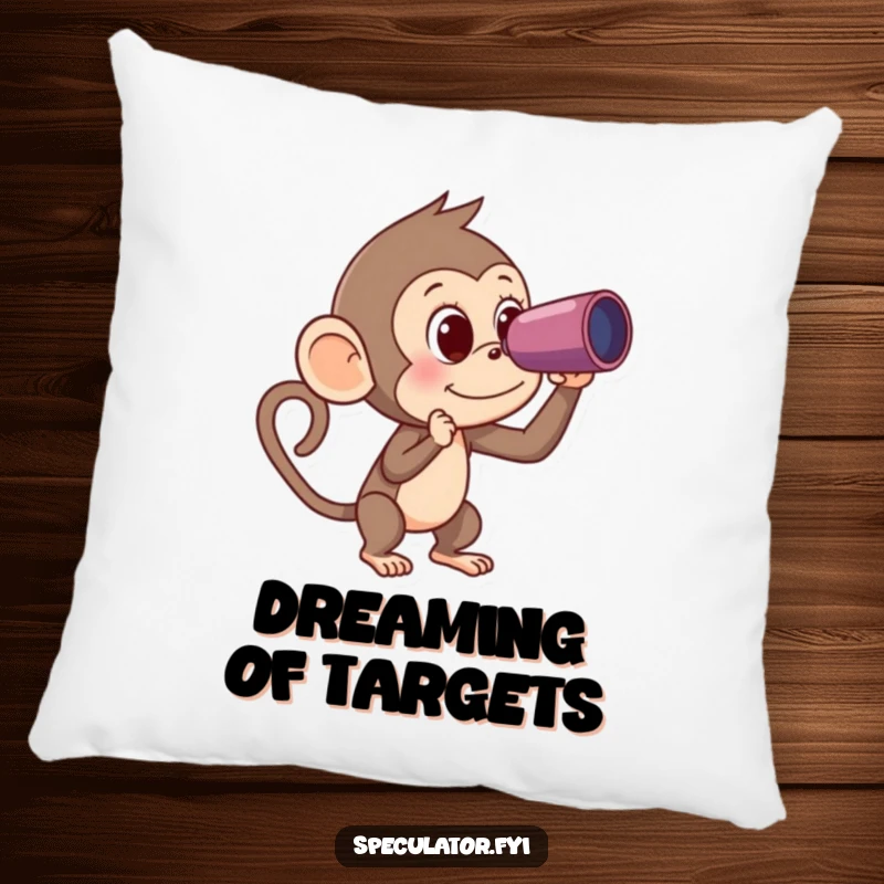 Funny Monkey Pillow: a curious monkey uses a spyglass to find a banana, offering a humorous and comfortable decorative piece.