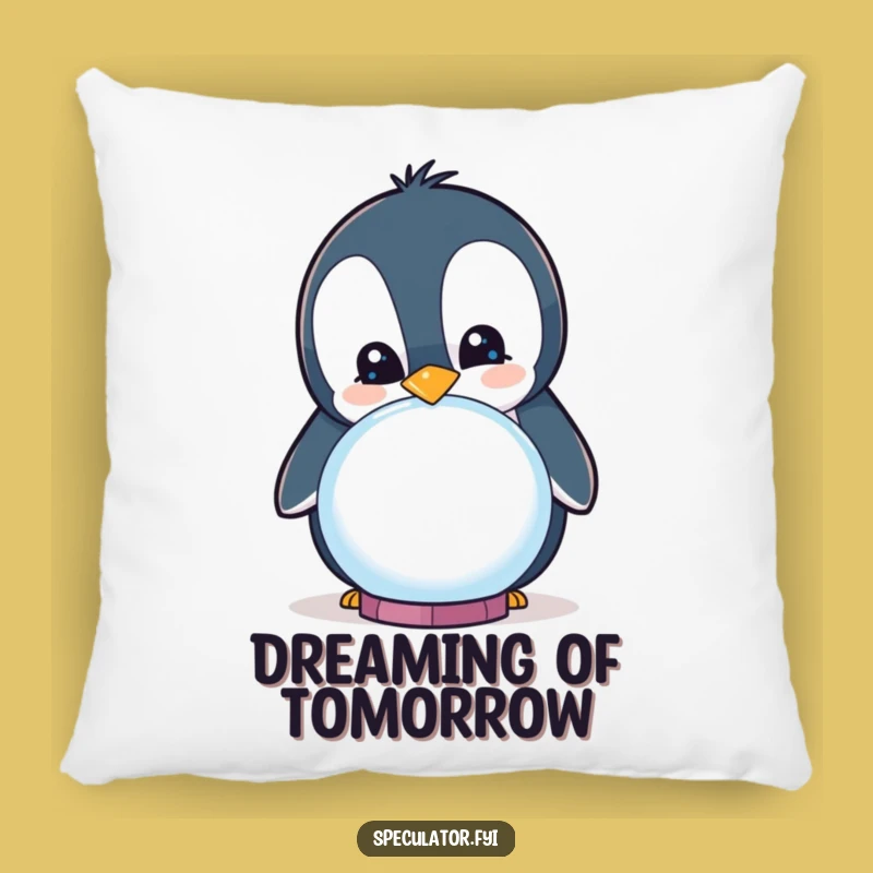Funny Curious Penguin Crystal Ball Pillow - Cozy Visions!