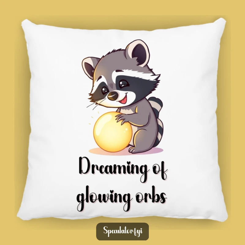 Funny Happy Raccoon Orb Pillow - Cozy Mystery!