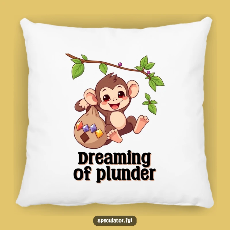 Funny Monkey Swinging Gems Pillow - Cozy Playful Cushion, Adorable Humorous Gift