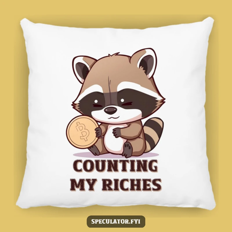 Funny Raccoon Coin Grin Pillow - Cozy Comfort with Shrewd Wit
