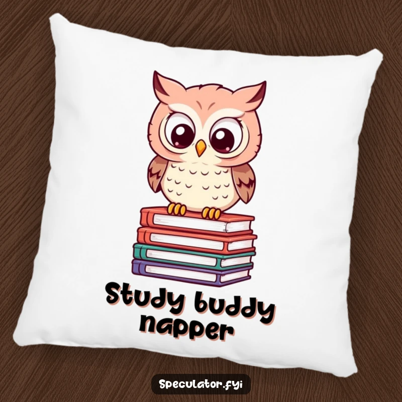 Funny Owl Pillow: a clever owl calculates on books, offering a humorous and comfortable decorative piece.