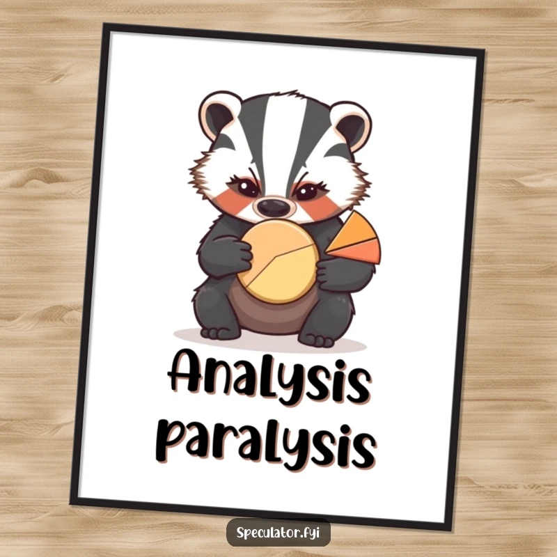 Funny digital art print of a serious badger examining a pie chart, ready for instant download and display.