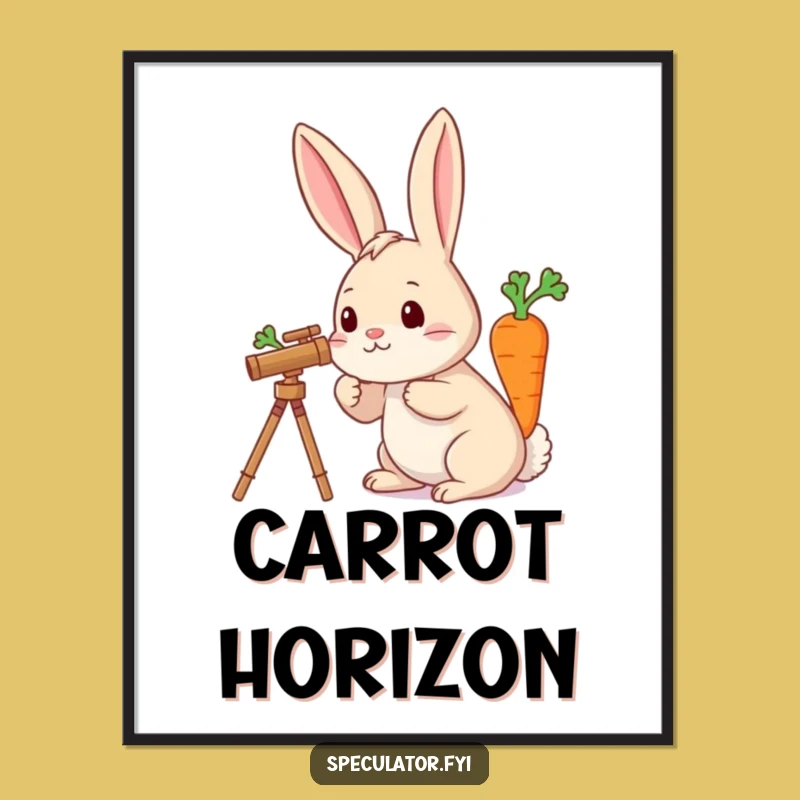 Funny Rabbit Telescope Carrot Digital Art - Whimsical Decor, Instant Humorous Gift