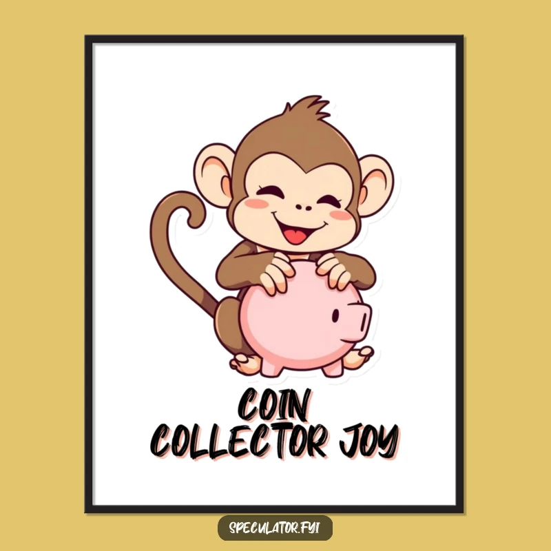 Funny Kawaii Monkey Digital Art: Playful Piggy Bank Print