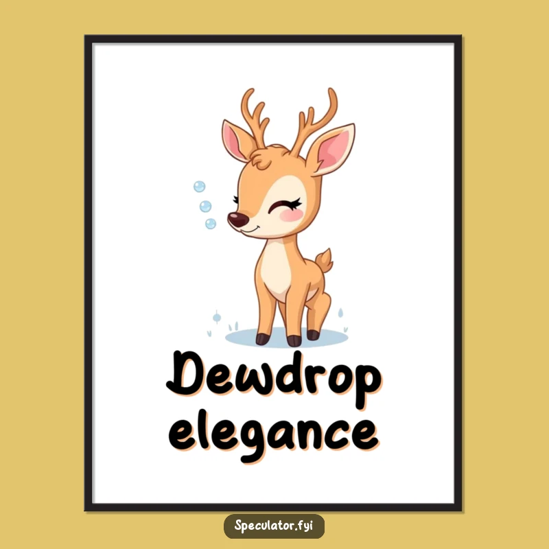 Funny Delighted Deer Dewdrop Digital Art - Instant Nature Wall Decor