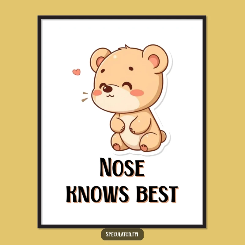 Funny Bear Cub Sniffing Digital Art: Curious Character Print, Perfect Funny Gift