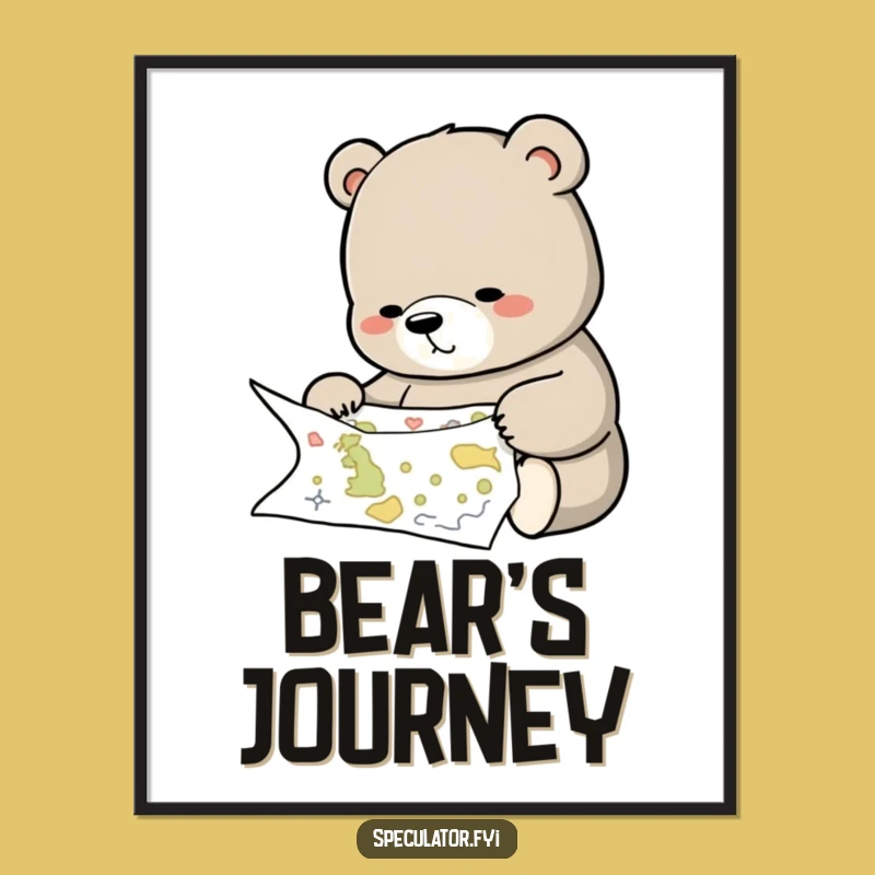 Funny Bear Studying Map Digital Art - Wise Decor, Instant Humorous Gift