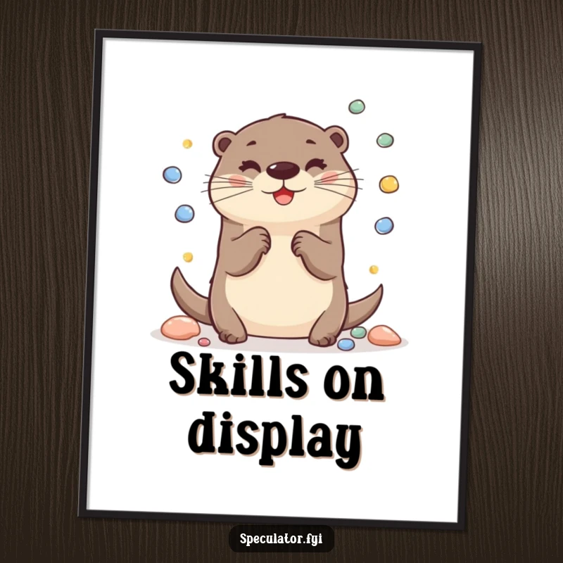 Funny Otter Digital Art Print: A cheerful otter juggles shiny pebbles, a whimsical and humorous printable.