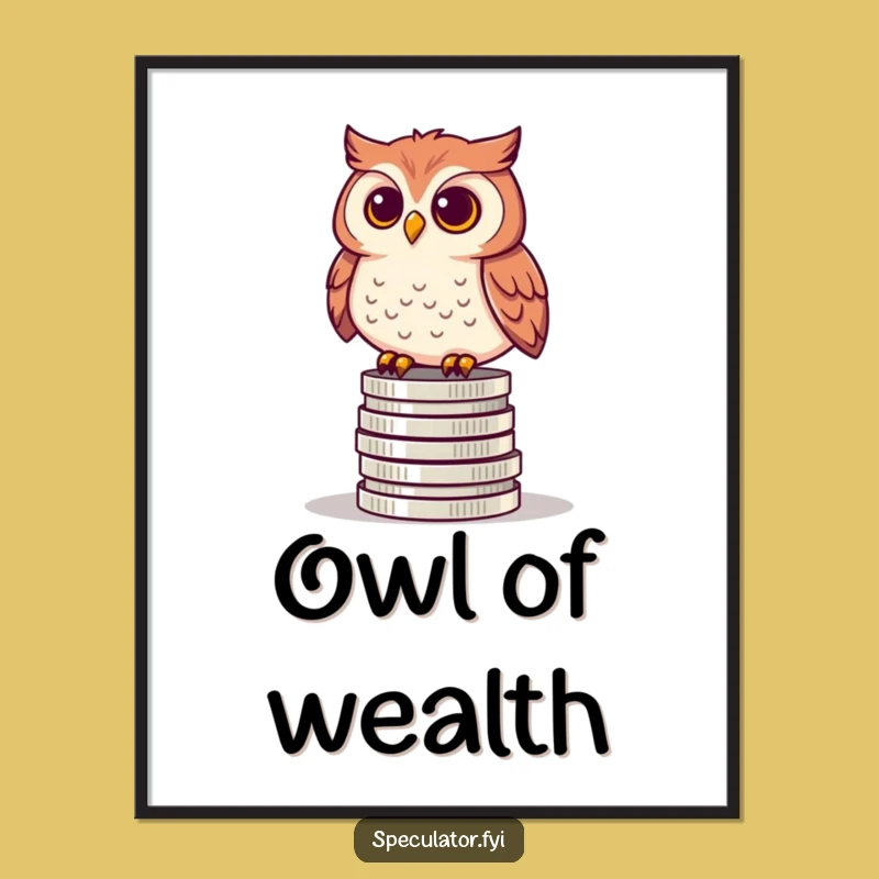 Funny Curious Owl Coin Stack Digital Art - Instant Wise Decor