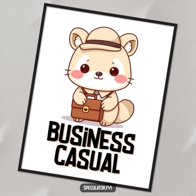 Funny Kawaii Animal Digital Art: A Kawaii animal in a bowler hat carries a briefcase, exuding funny, corporate sophistication.