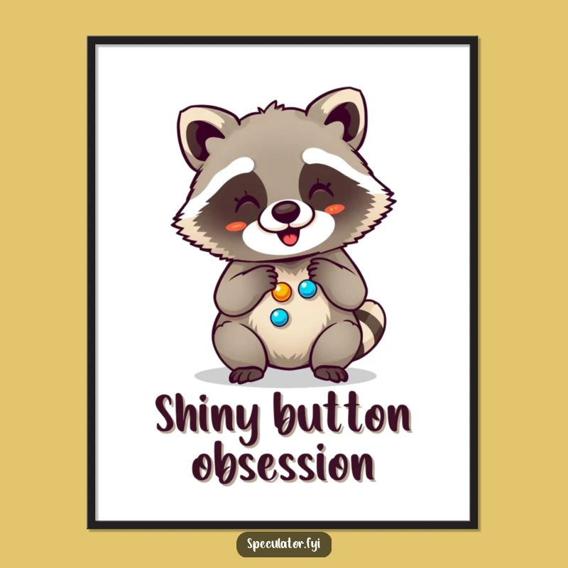 Funny Giggling Raccoon Button Counting Digital Art - Instant Hilarious Decor