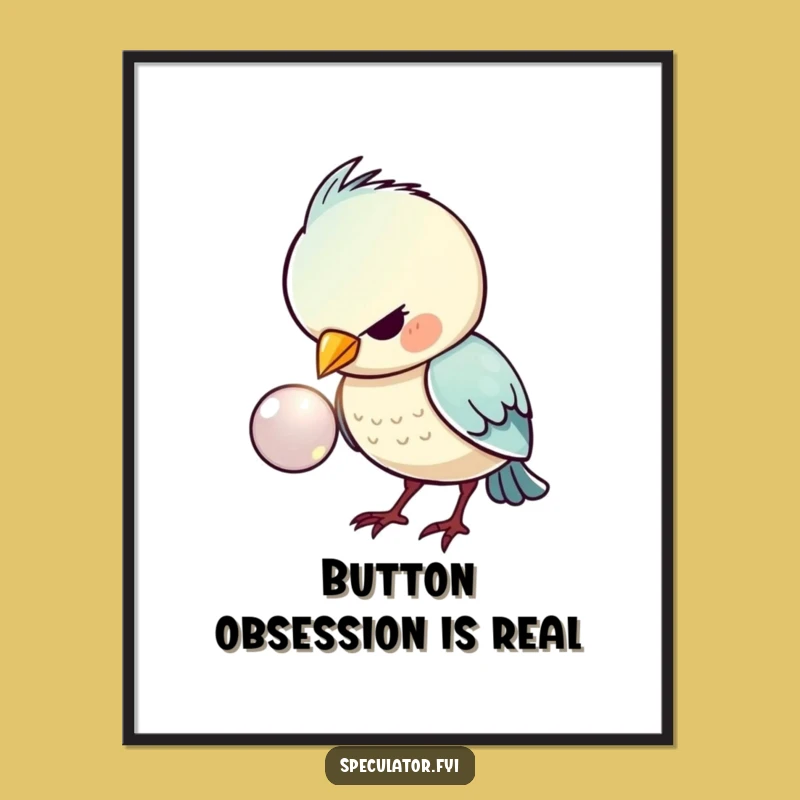 Funny Kawaii Bird Button Digital Art - Instant Humorous Download for Decor