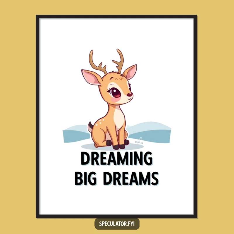 Funny Kawaii Deer Digital Art: Thoughtful Horizon Print for Calm Decor