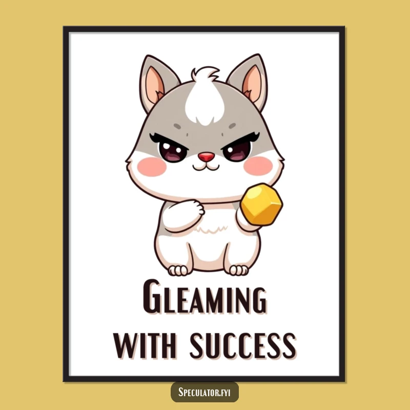 Funny Kawaii Golden Find Digital Print - Sly Wink Nugget Wall Art Gift