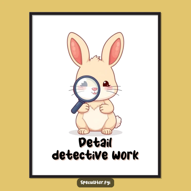 Funny Kawaii Rabbit Magnifying Glass Digital Art - Instant Funny Gift!