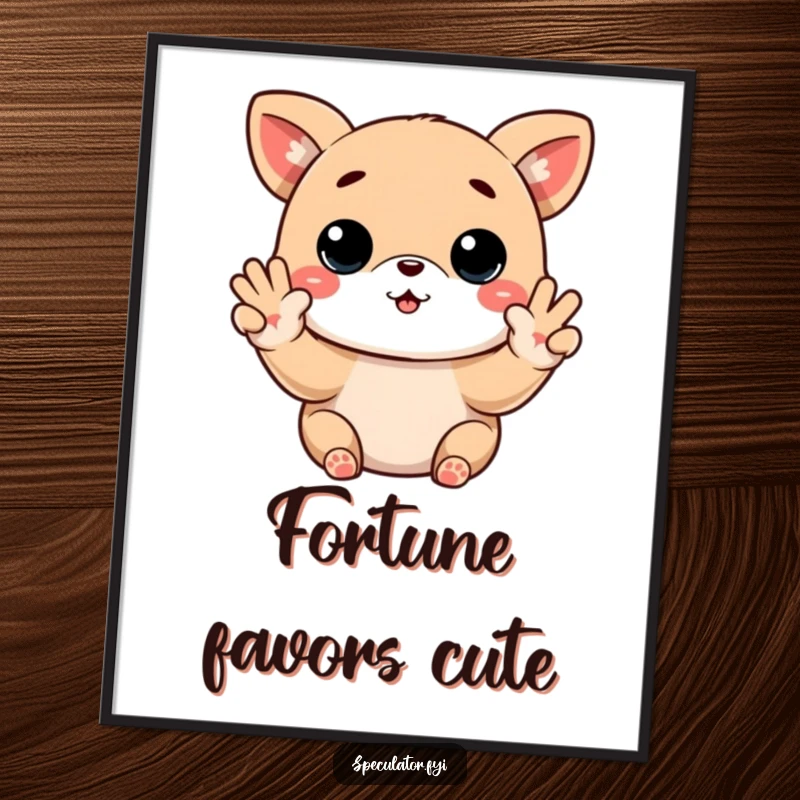 Funny Kawaii animal digital art print showing buy low sell high paws gesture, witty decor and a funny gift.